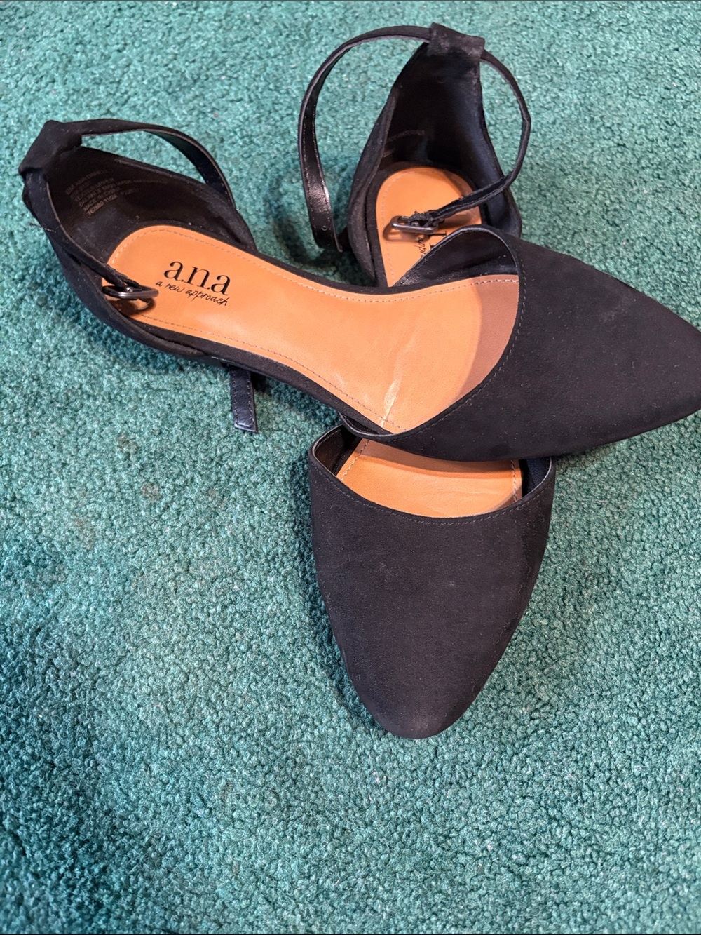 a.n.a Black Pointed-Toe Ankle-Strap Flats